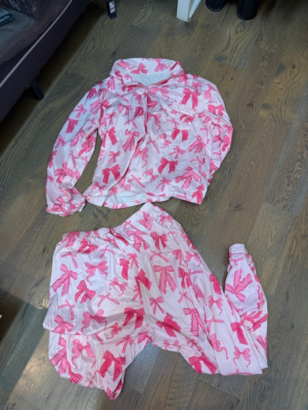 Pink Bow Print Kids Pajama Set